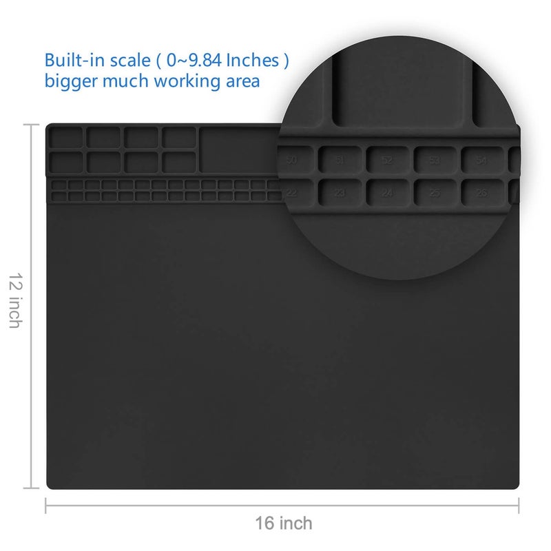 Handook Soldering Mat Silicone Repair Mat Heat Resistant 932Â°F Workbench Mat for Cellphone, Computer, PCB board Electronic Repair Mat for Soldering Station Iron Gun with Size 16 x 12 Inch (Blackï¼‰ - Image 4